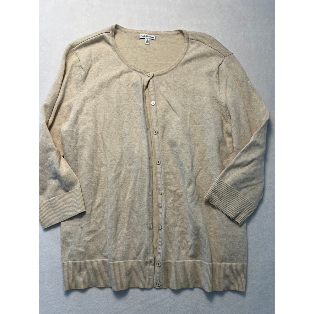Croft & Barrow XL Cardigan Classic Minimalist Beige 3/4 Sleeve Button Up Sweater